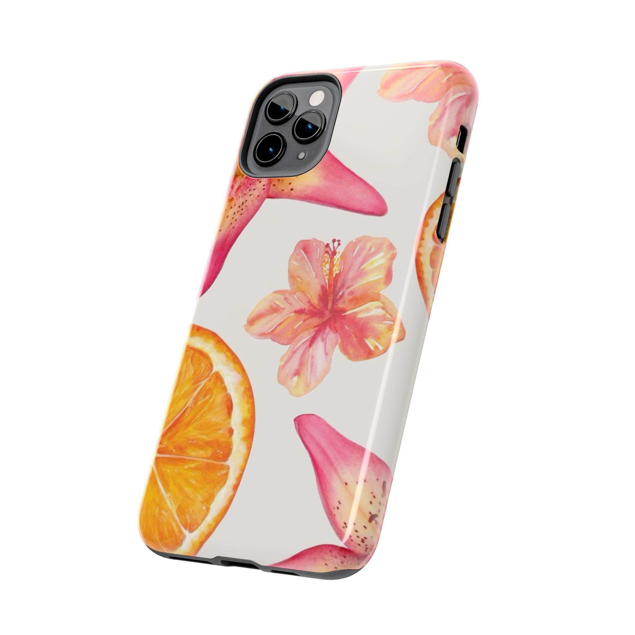 Tough Phone Case — Tropical Citrus & Pink Hibiscus Design