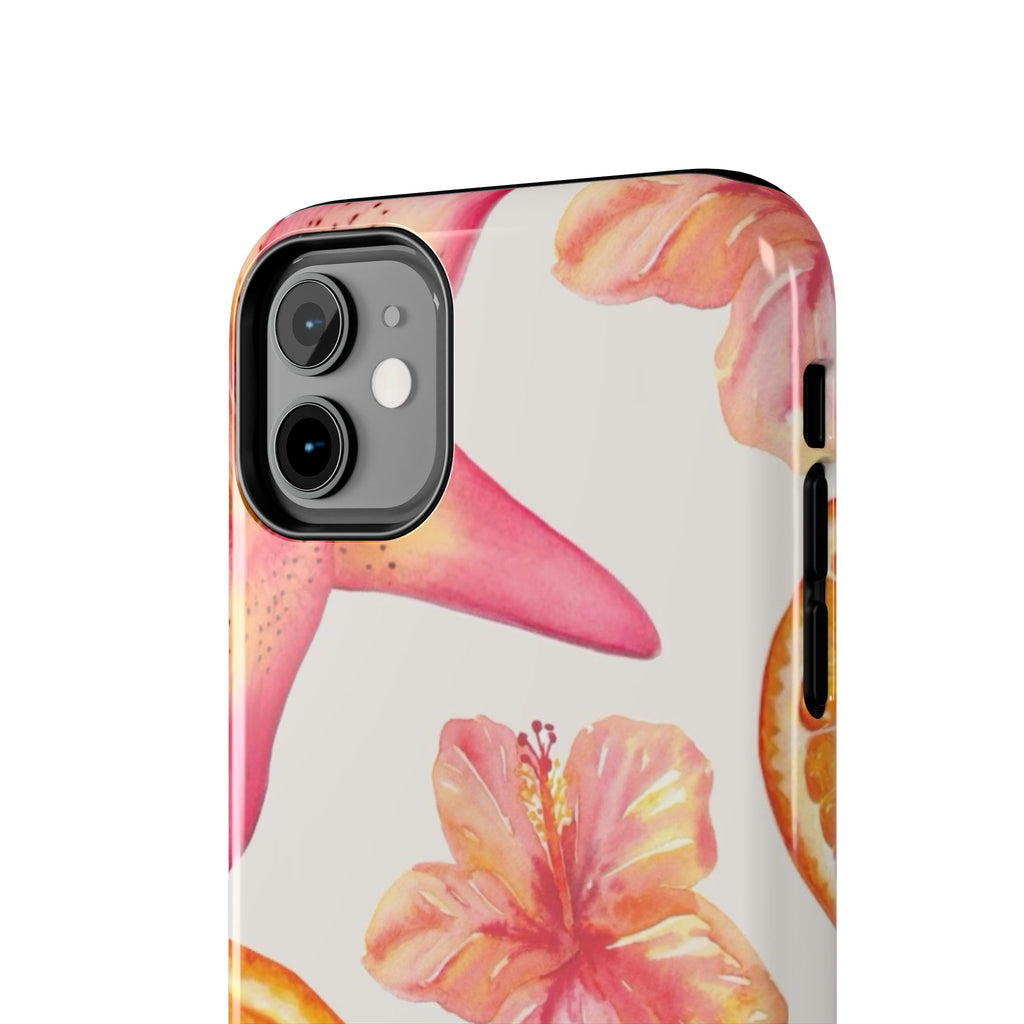 Tough Phone Case — Tropical Citrus & Pink Hibiscus Design