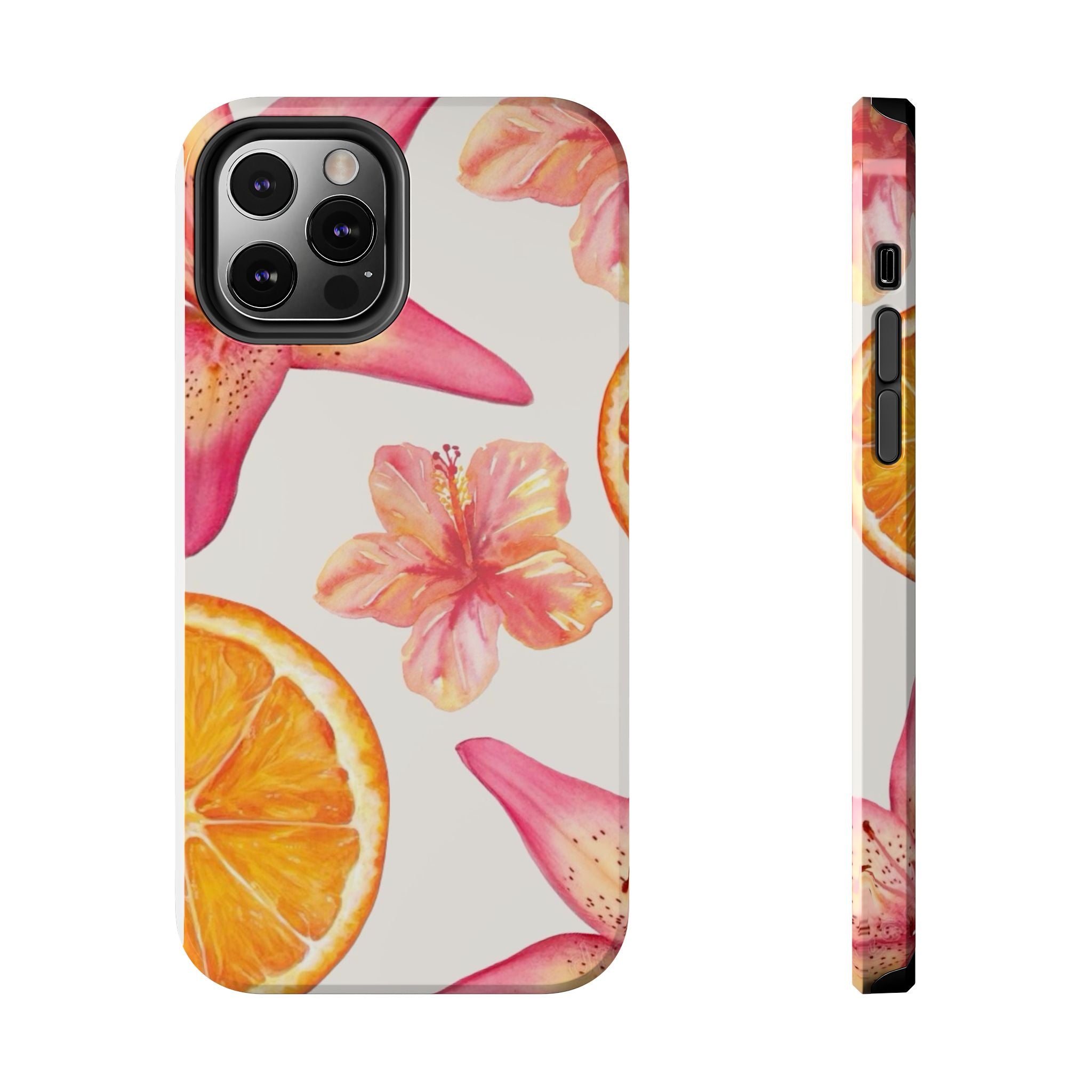 Tough Phone Case — Tropical Citrus & Pink Hibiscus Design