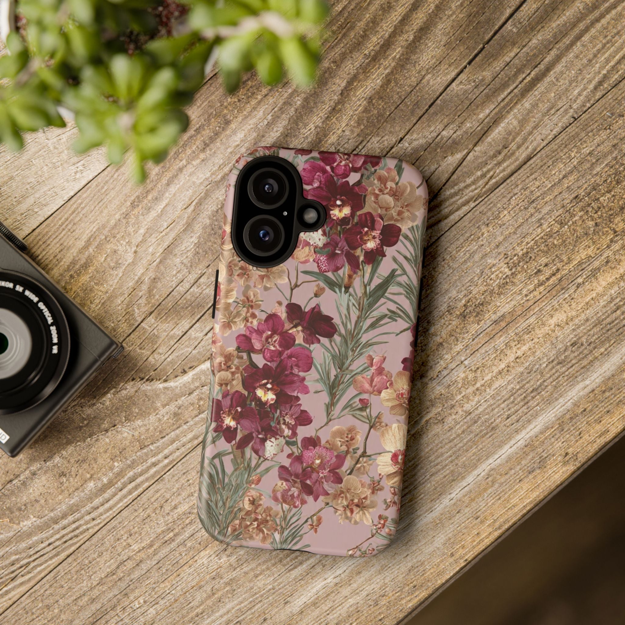 Floral Orchid Tough Phone Case — Vintage Pink Burgundy Protection