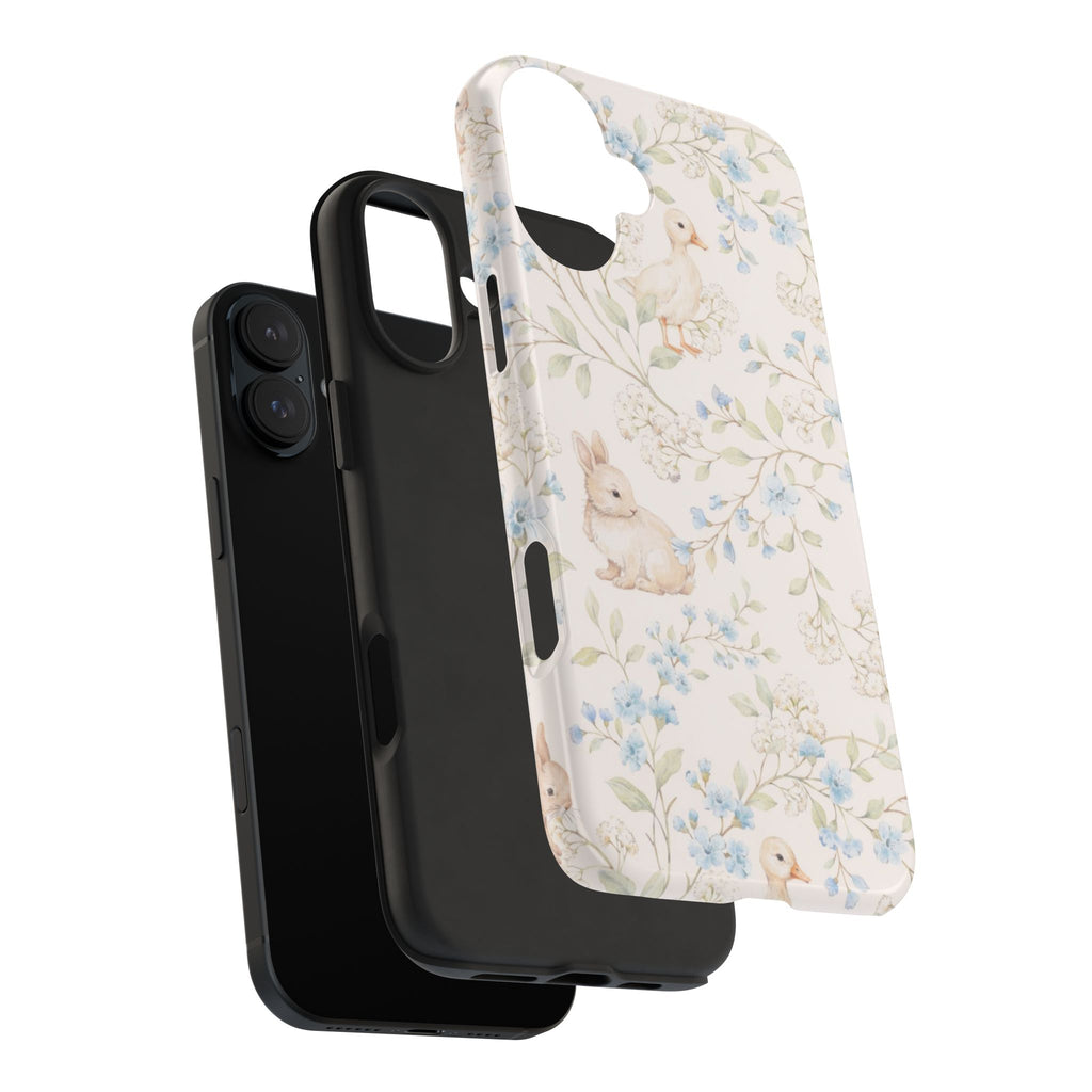 Floral Bunny Tough Phone Case — Pastel Spring Rabbit Protective Cover