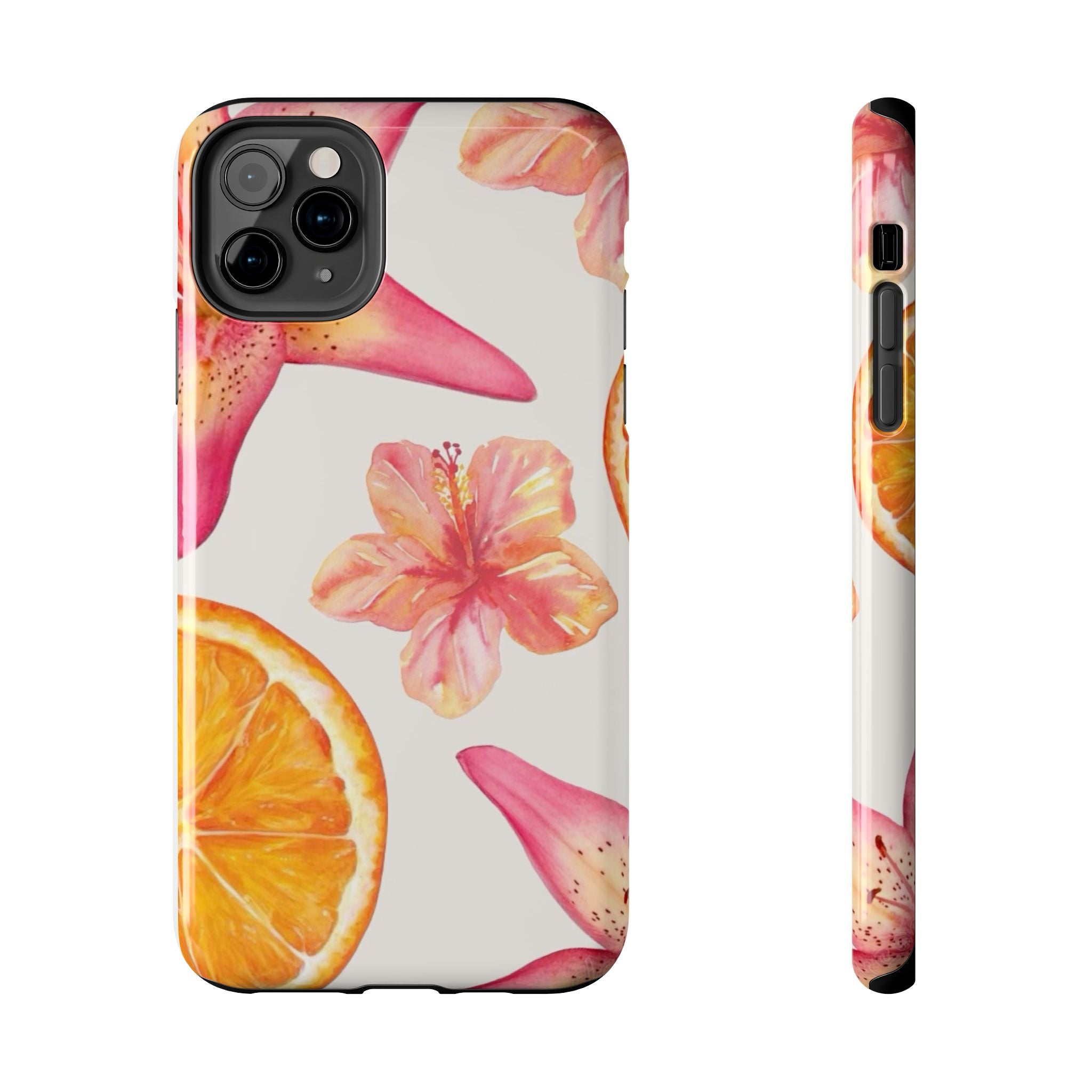 Tough Phone Case — Tropical Citrus & Pink Hibiscus Design