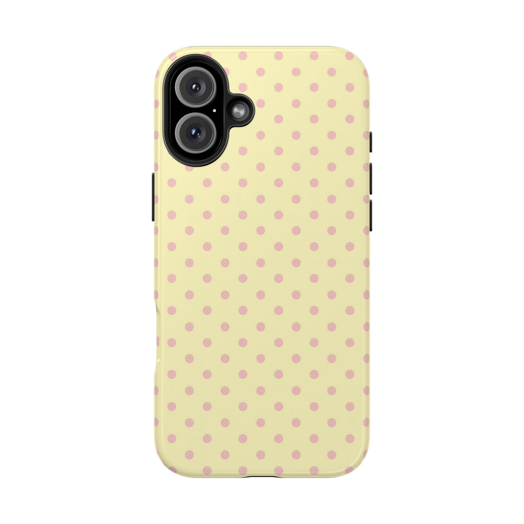Pink Polka Dot Tough Phone Case — Pastel Yellow Protective iPhone Cover
