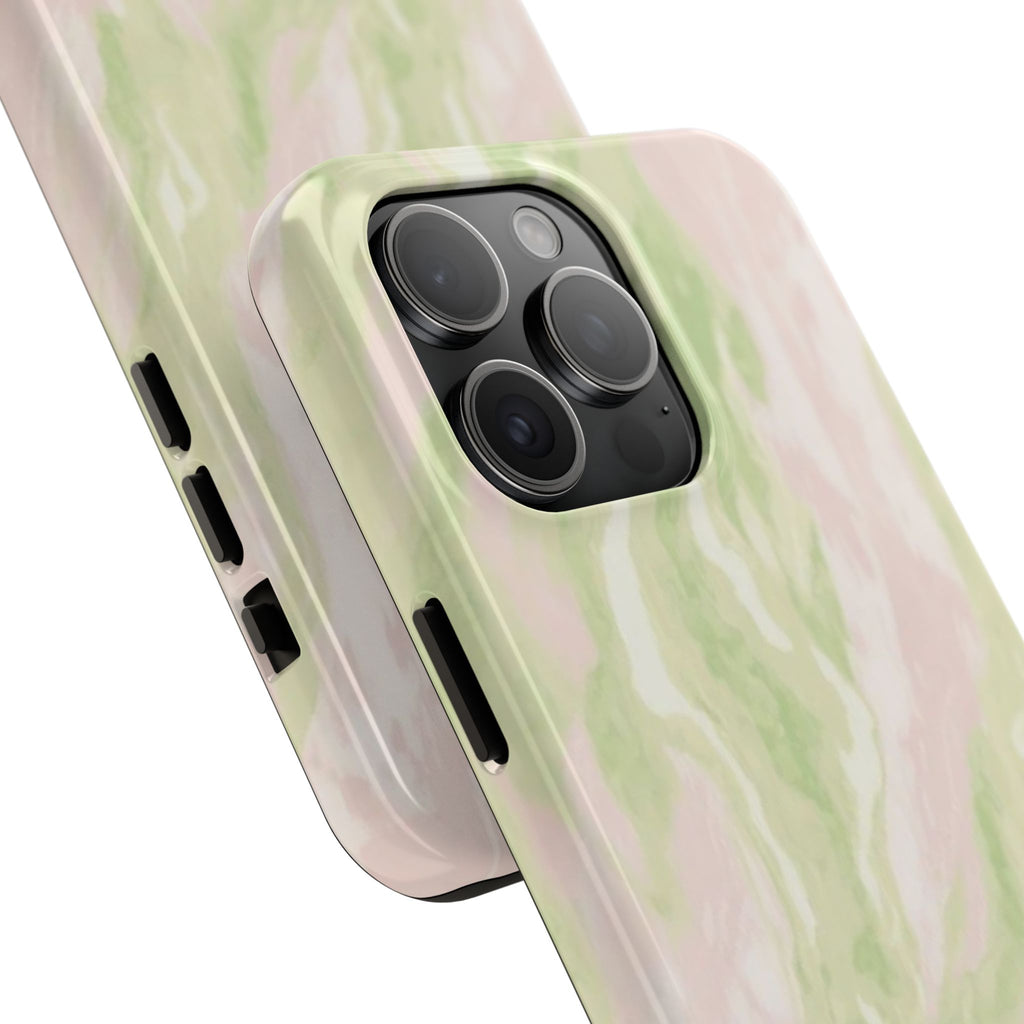 Pastel Marble Tough Phone Case — Pink & Sage Protective Phone Cover