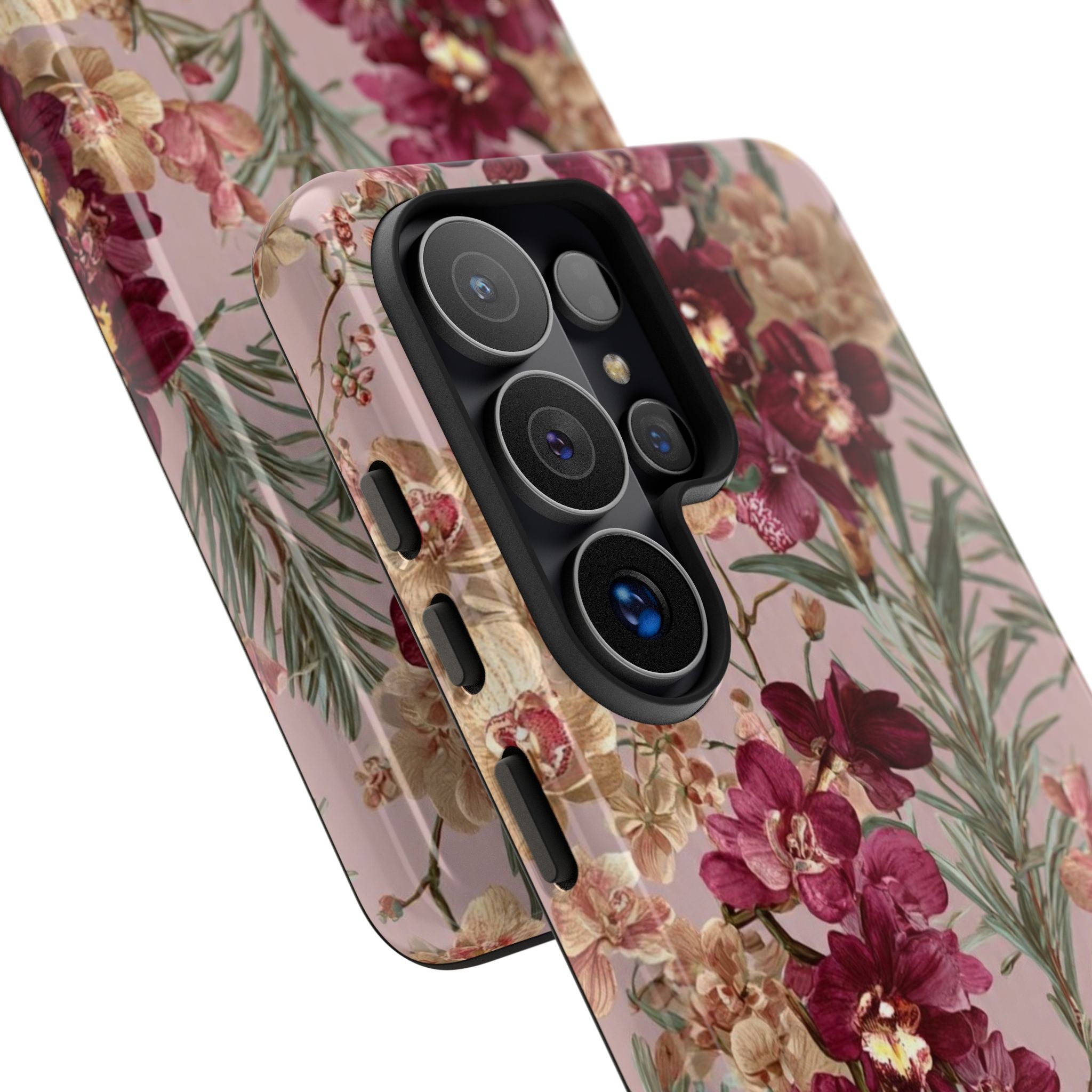 Floral Orchid Tough Phone Case — Vintage Pink Burgundy Protection