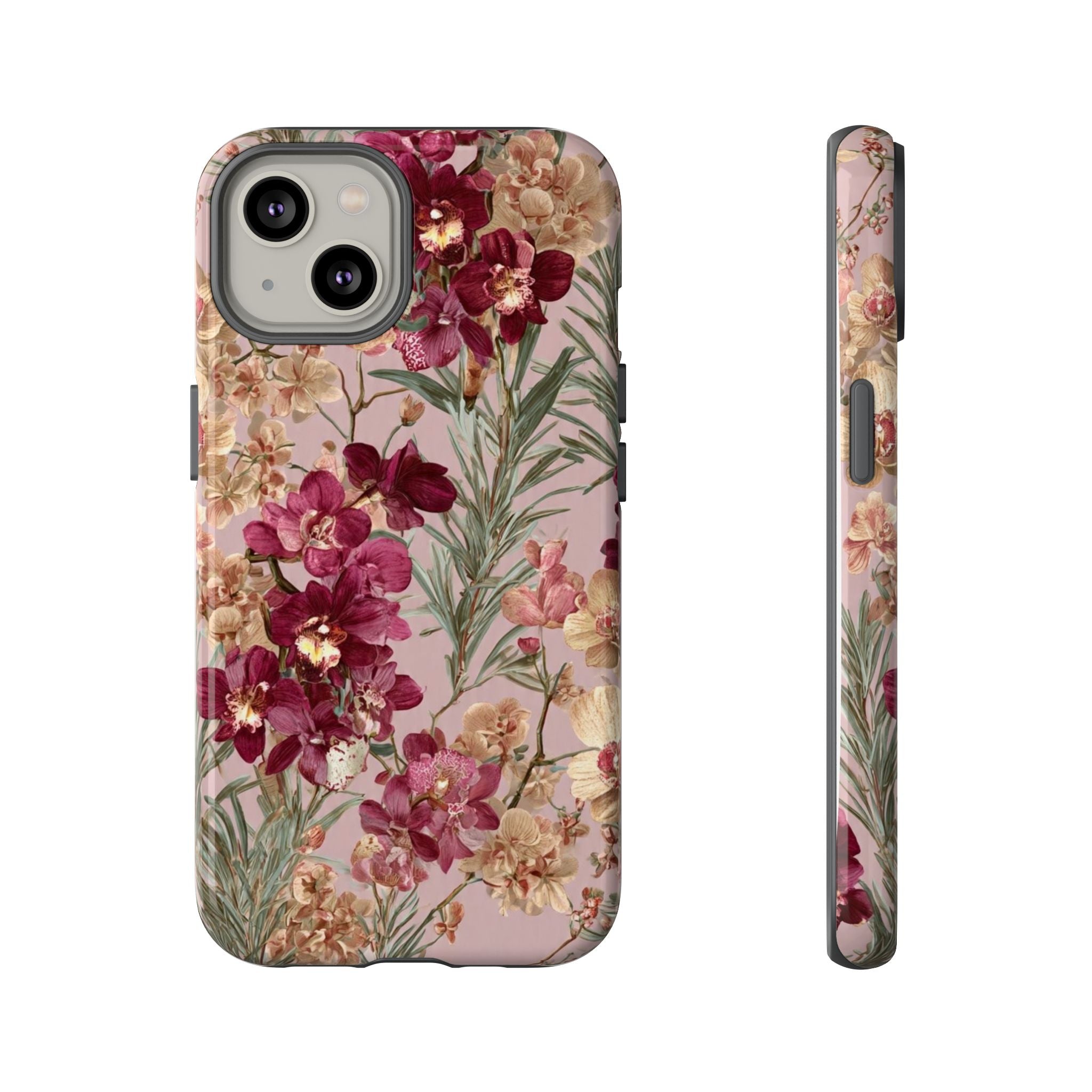 Floral Orchid Tough Phone Case — Vintage Pink Burgundy Protection