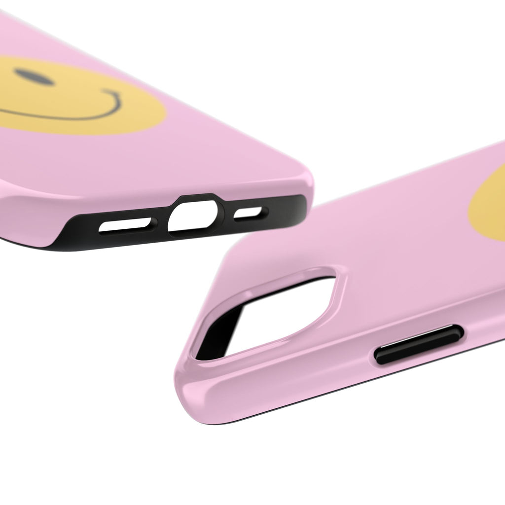 Smiley Pink Tough Phone Case — Cute Retro Happy Face Protective Cover