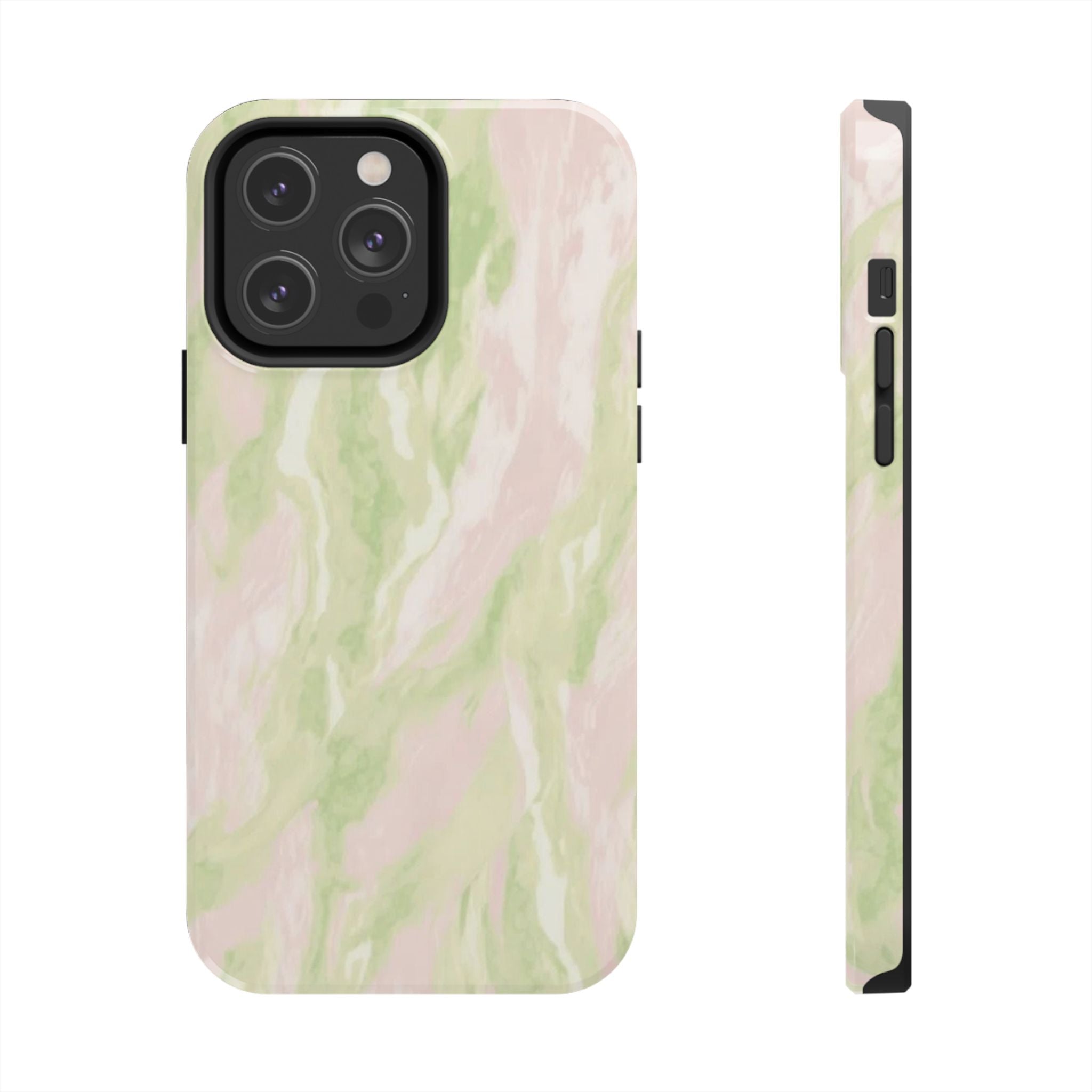 Pastel Marble Tough Phone Case — Pink & Sage Protective Phone Cover