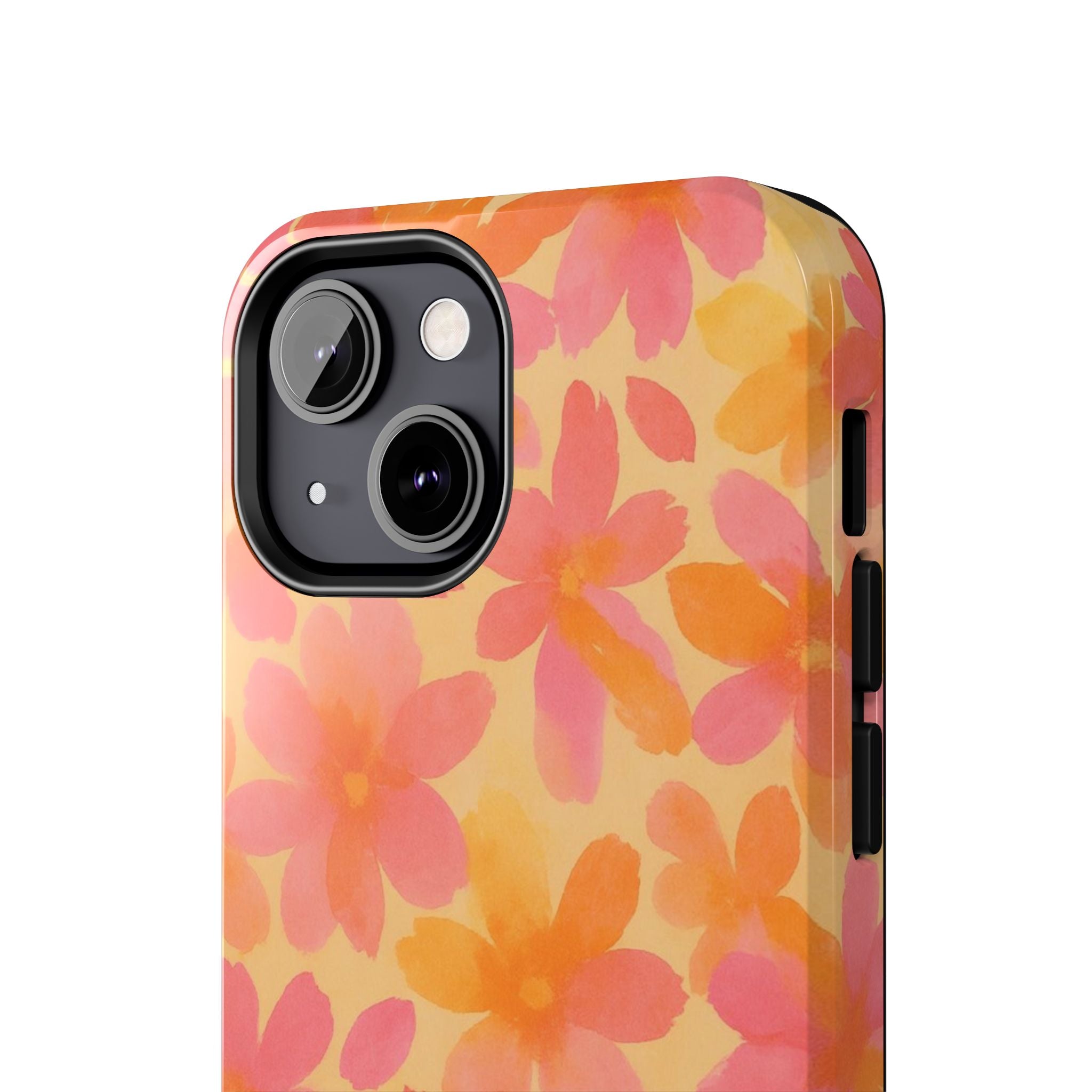Floral Watercolor Tough Phone Case — Pink & Orange Bloom Protective Cover
