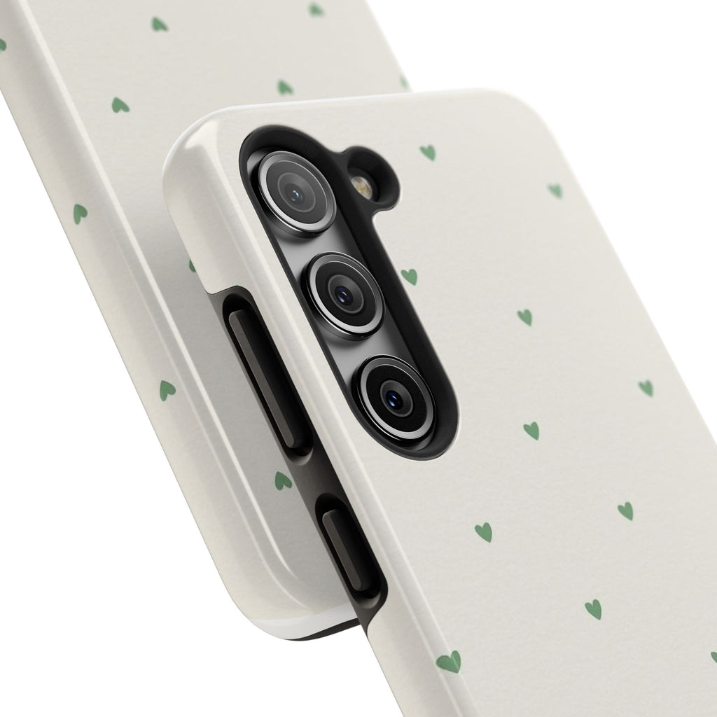 Minimal Green Heart Tough Phone Case — Protective Cute Patterned iPhone Case