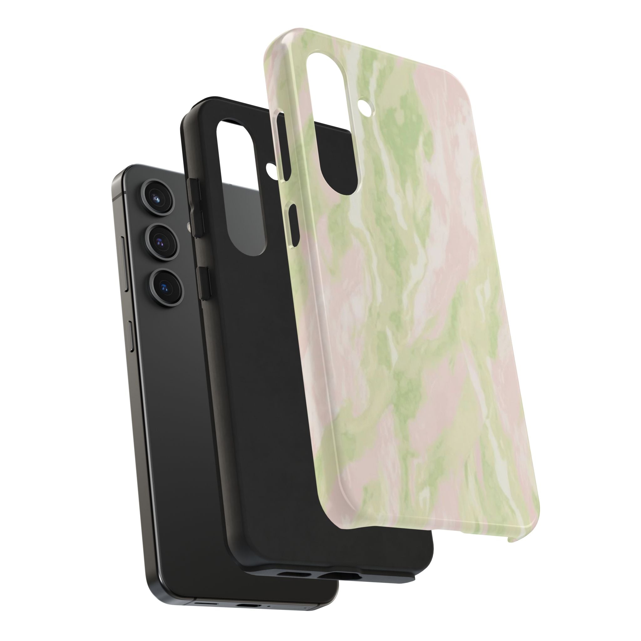 Pastel Marble Tough Phone Case — Pink & Sage Protective Phone Cover