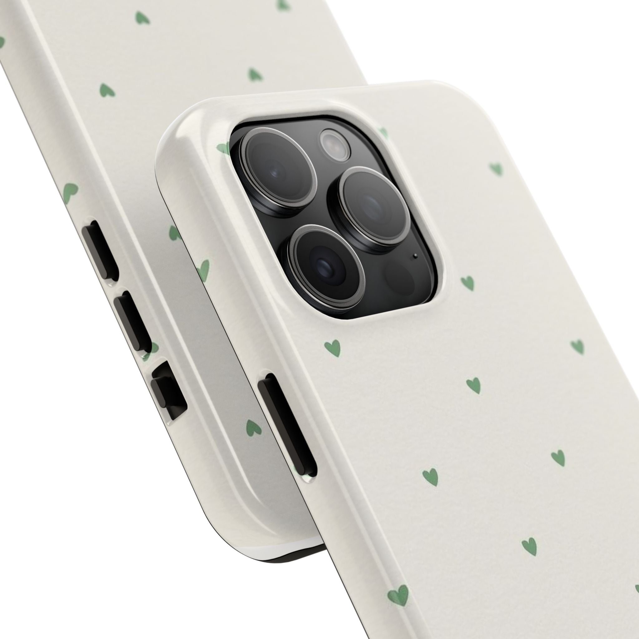 Minimal Green Heart Tough Phone Case — Protective Cute Patterned iPhone Case