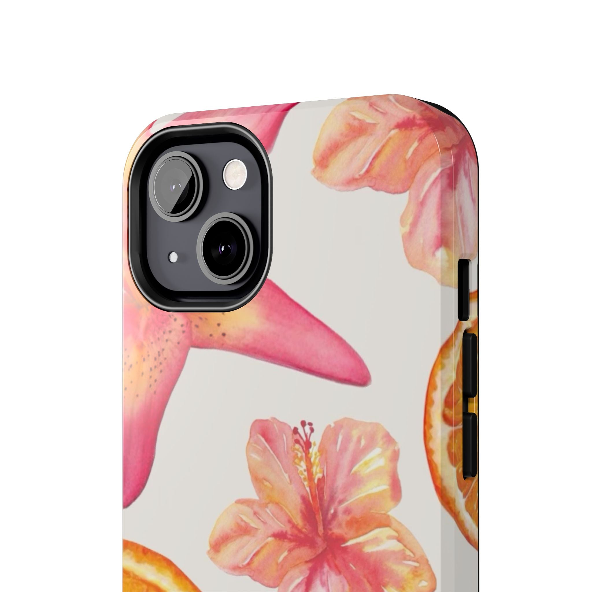 Tough Phone Case — Tropical Citrus & Pink Hibiscus Design