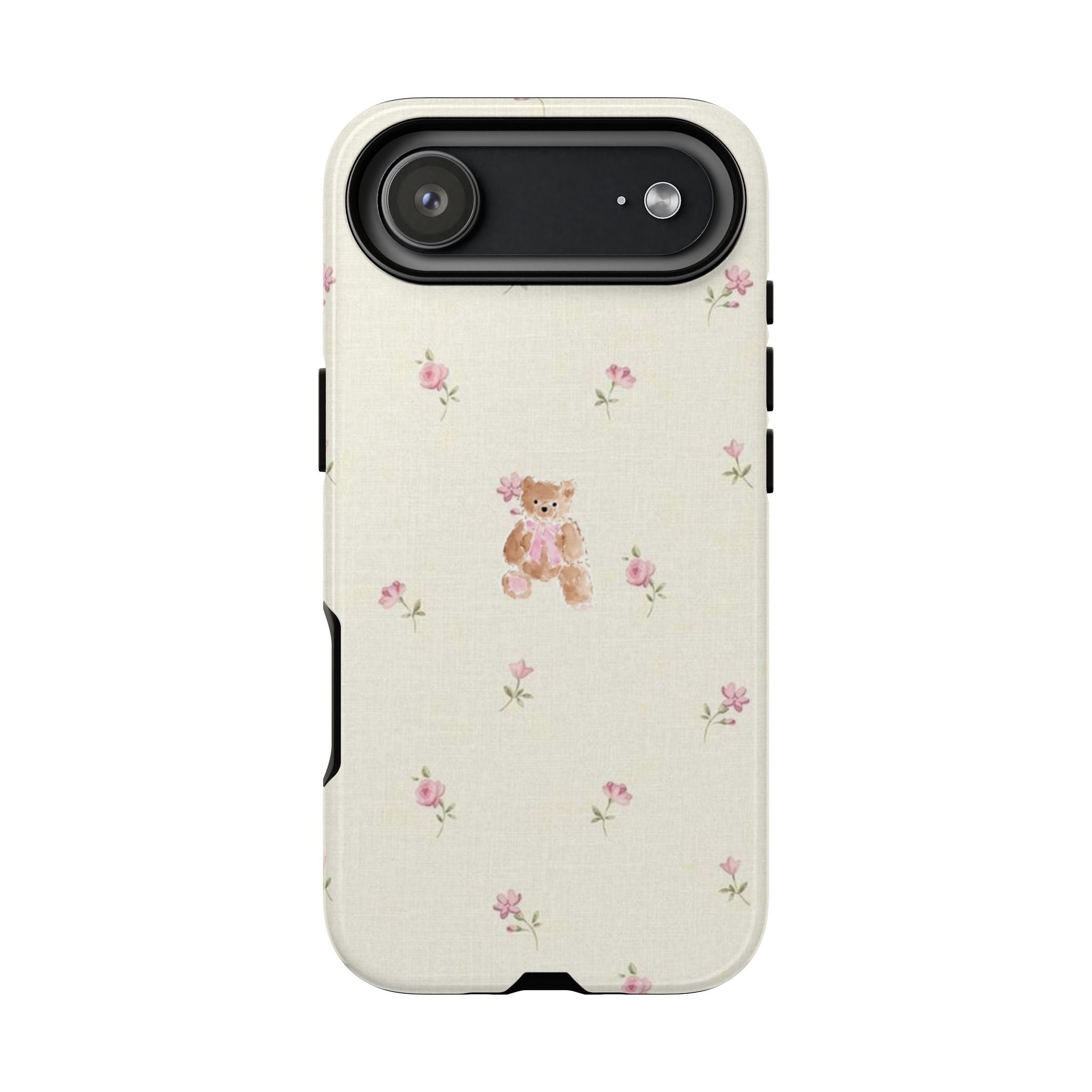 Teddy Floral Tough Phone Case — Cute Pastel Bear & Rose Pattern