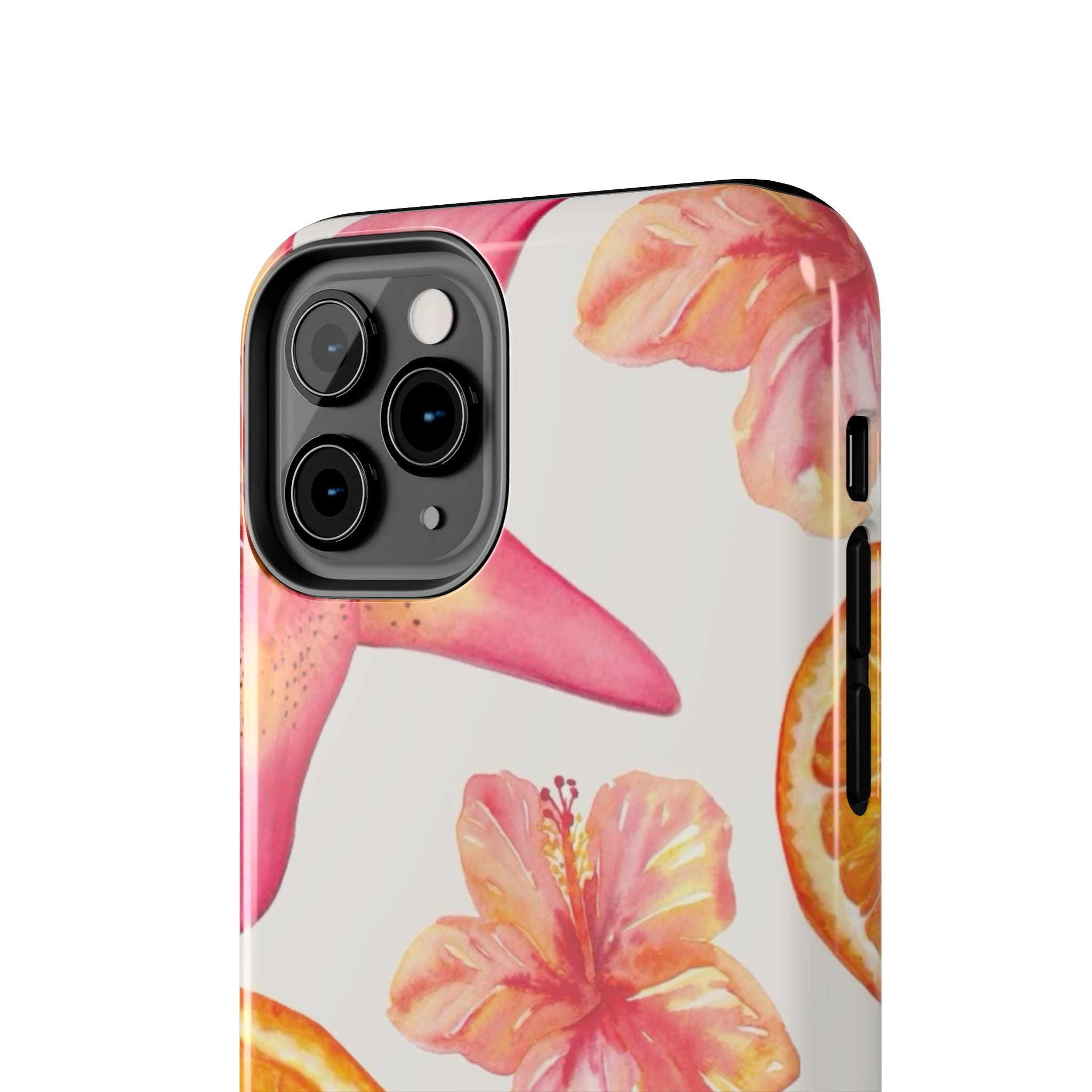 Tough Phone Case — Tropical Citrus & Pink Hibiscus Design