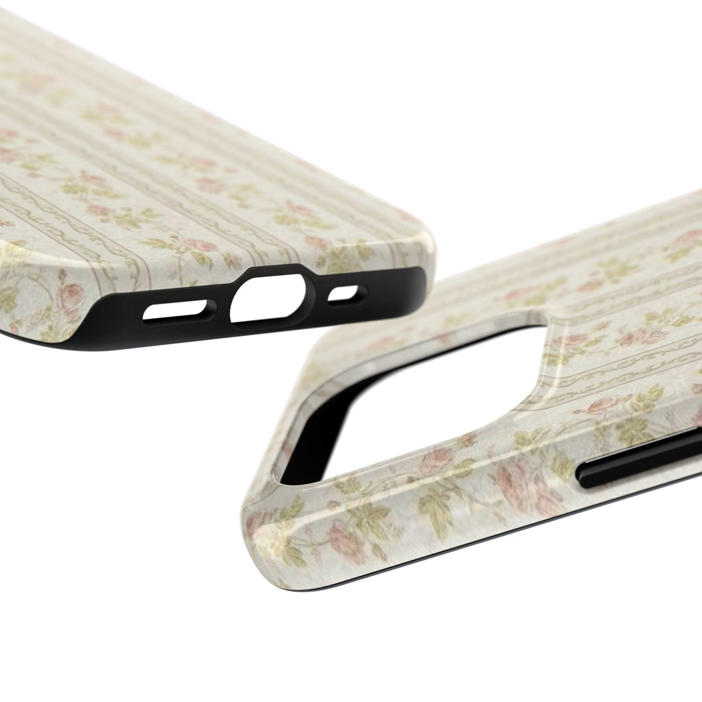 Vintage Floral Stripe Tough Phone Case — Shabby Chic Rose Protection