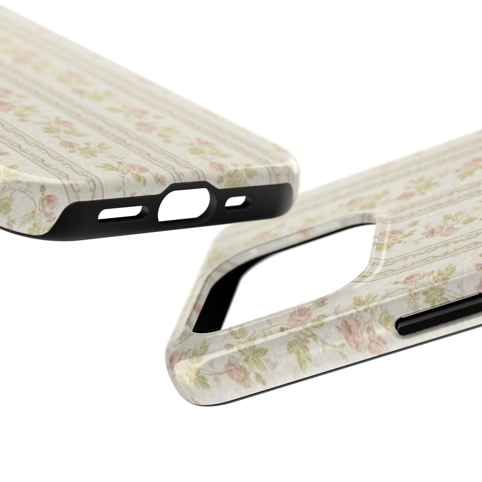 Vintage Floral Stripe Tough Phone Case — Shabby Chic Rose Protection