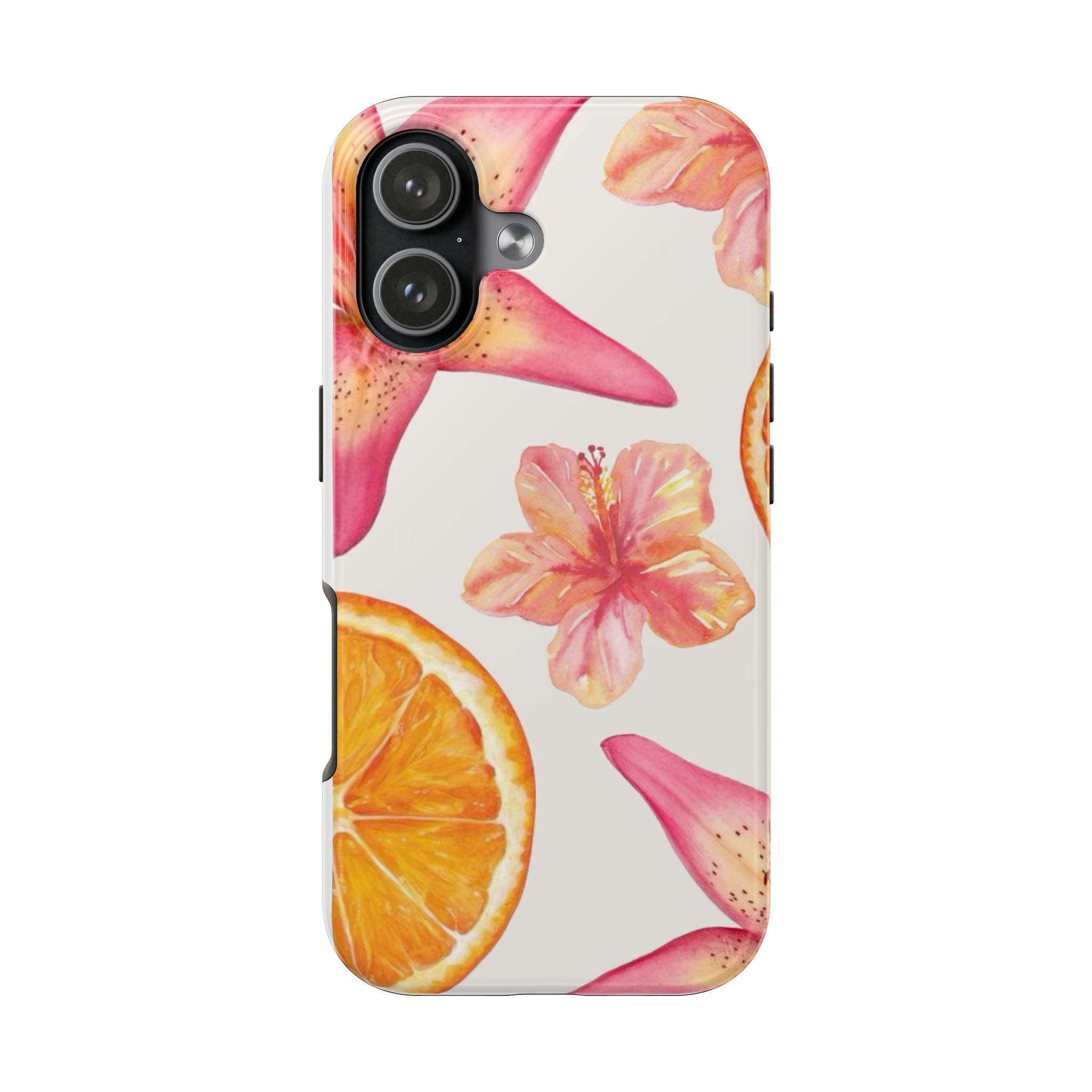 Tough Phone Case — Tropical Citrus & Pink Hibiscus Design