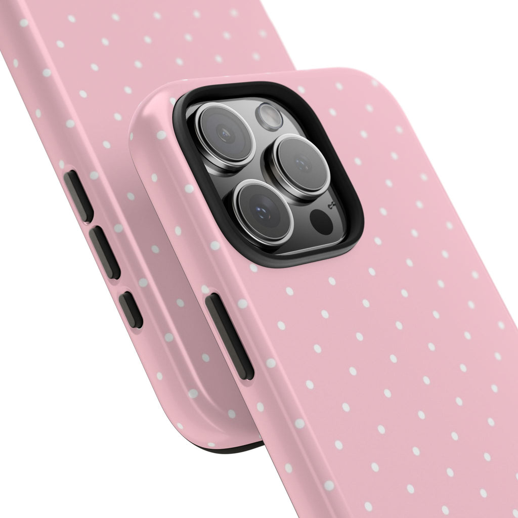 Pink Polka Dot Tough Phone Case — Slim Shockproof Protective Cover