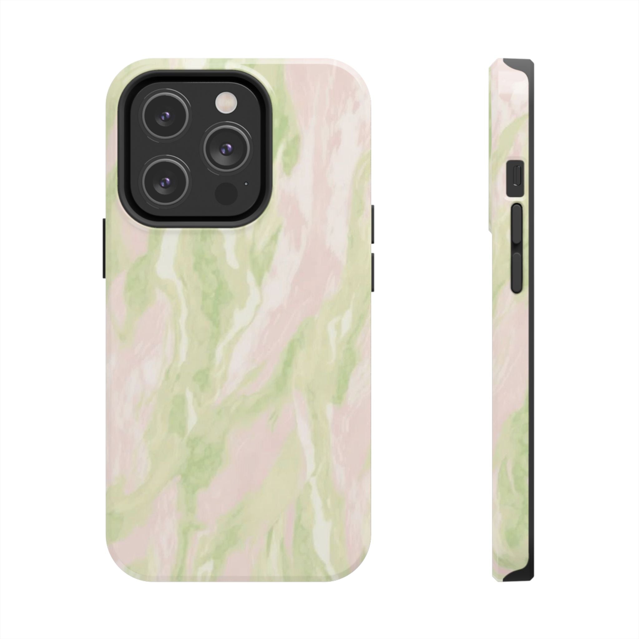 Pastel Marble Tough Phone Case — Pink & Sage Protective Phone Cover