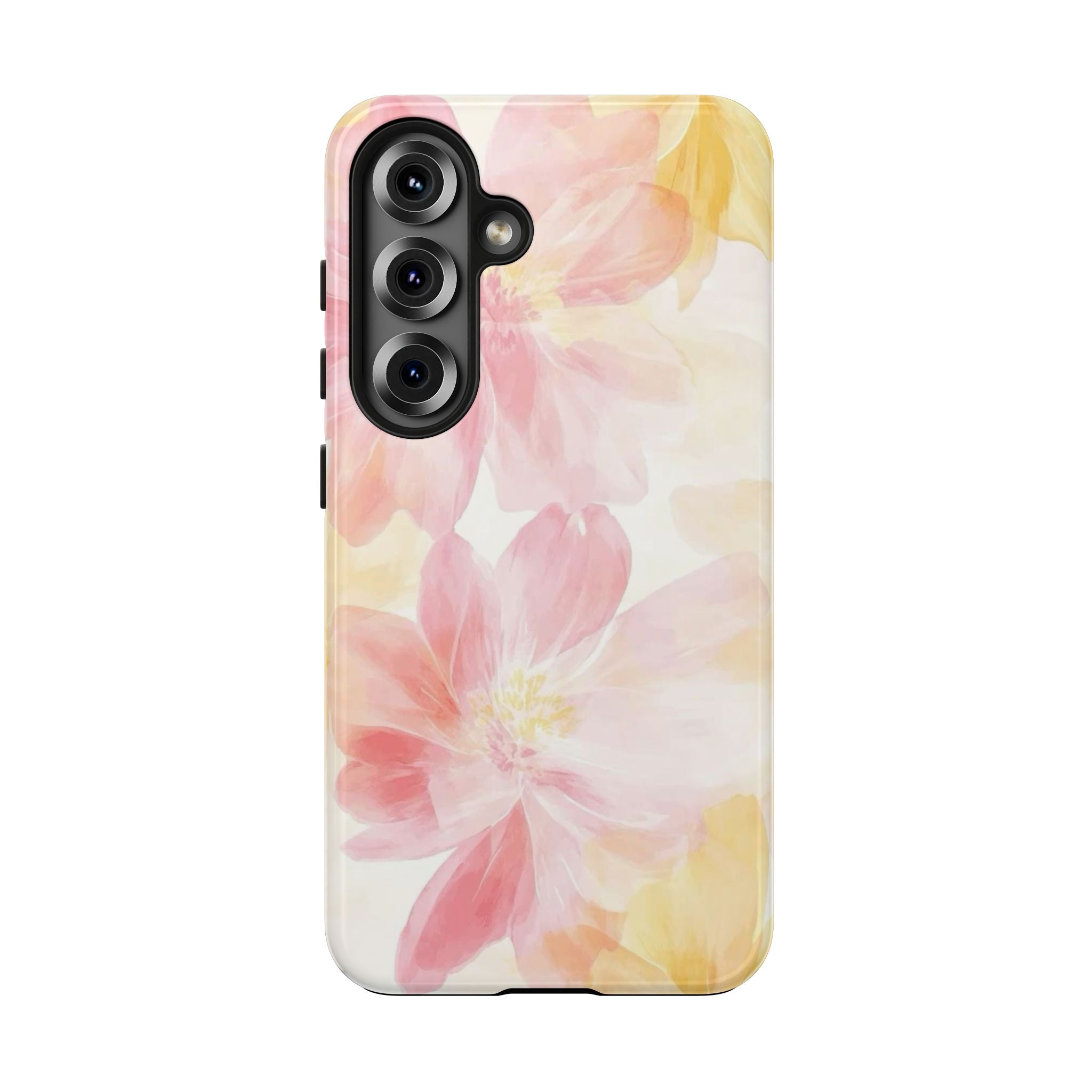 Floral Watercolor Tough Phone Case — Pink & Yellow Bloom Protective Cover