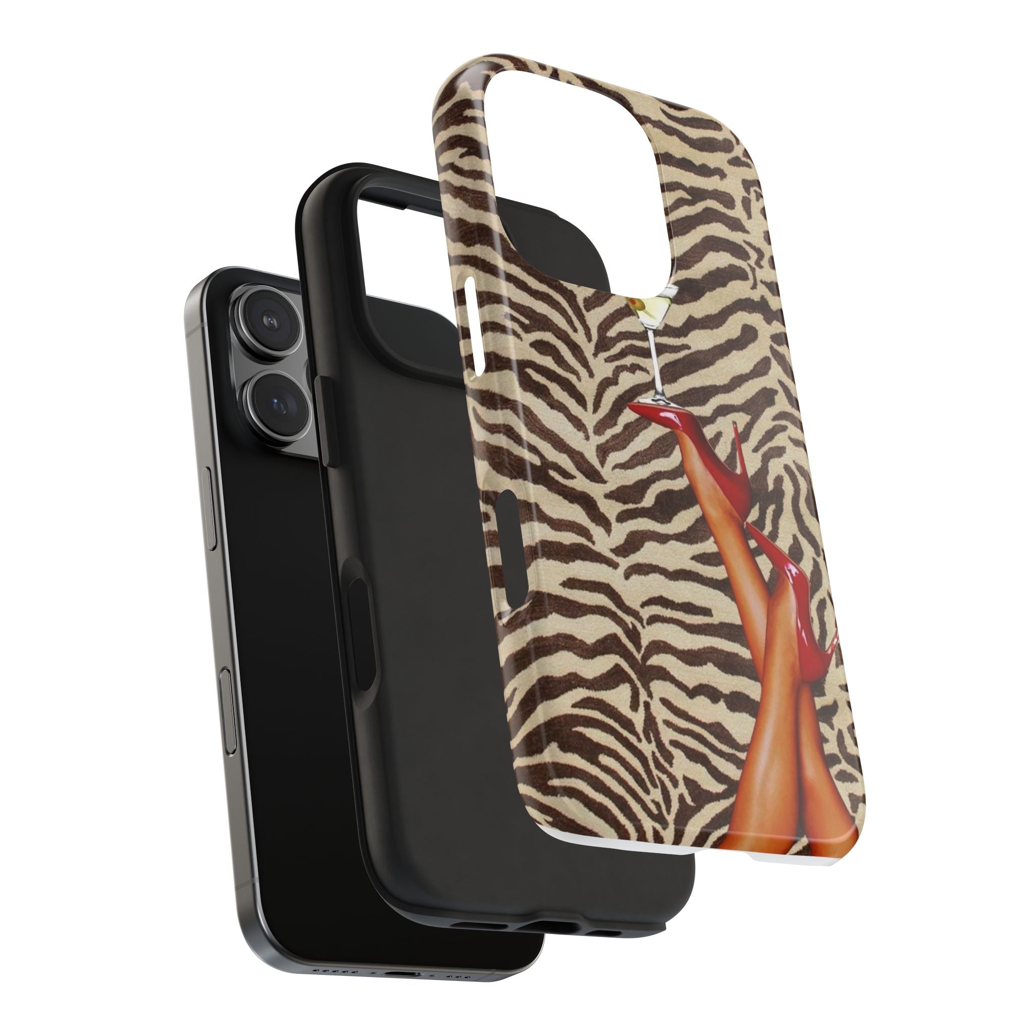 Zebra Glam Tough Phone Case — Martini & Red Heels Retro Style