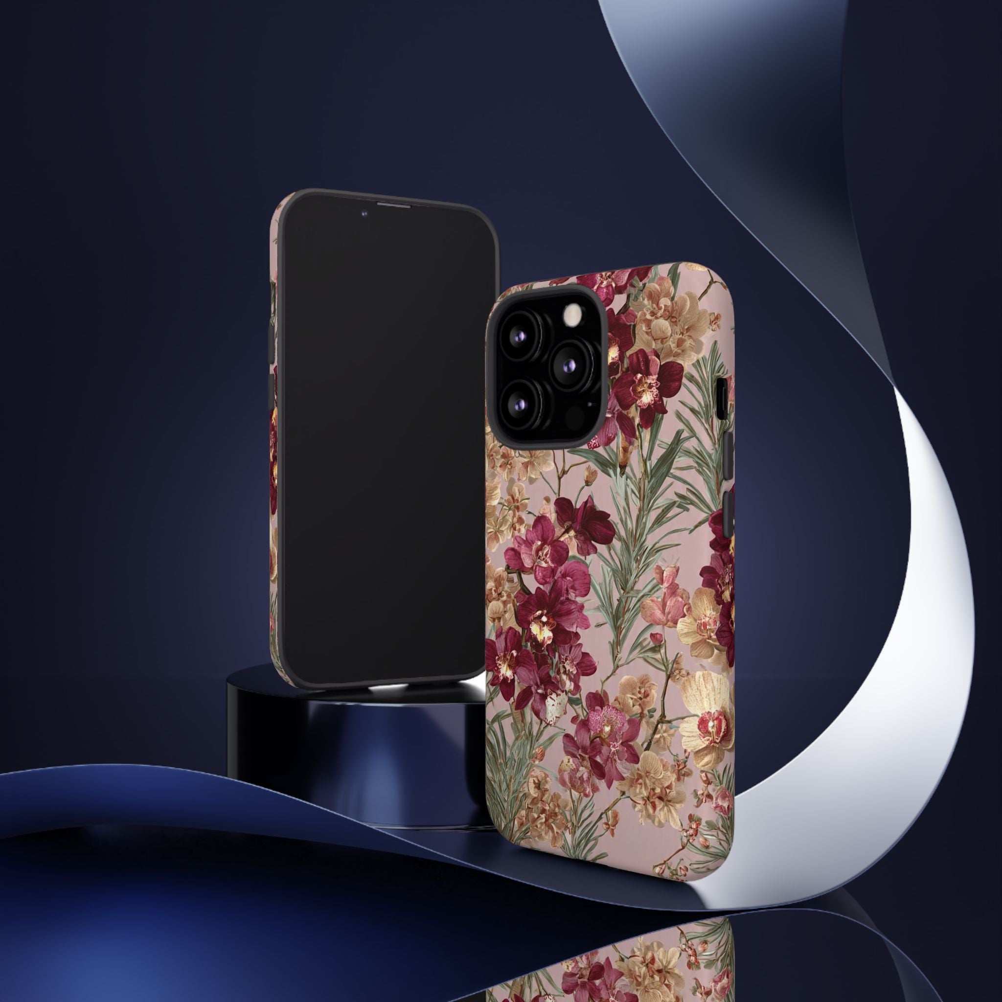 Floral Orchid Tough Phone Case — Vintage Pink Burgundy Protection