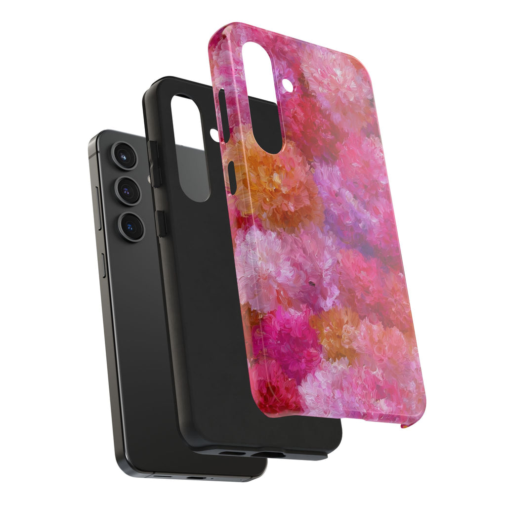 Floral Burst Tough Phone Case — Pink Watercolor Peony Protective Cover