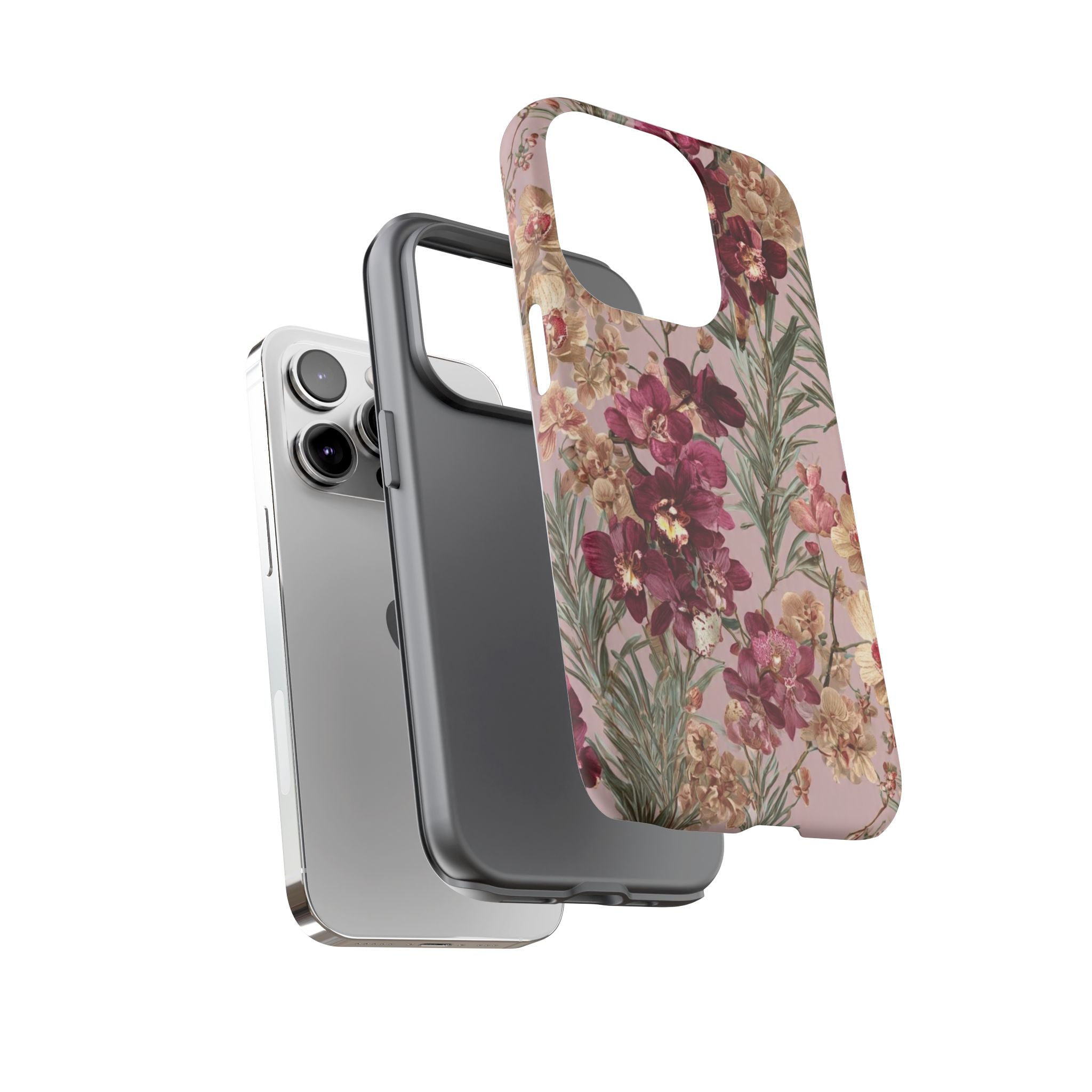 Floral Orchid Tough Phone Case — Vintage Pink Burgundy Protection