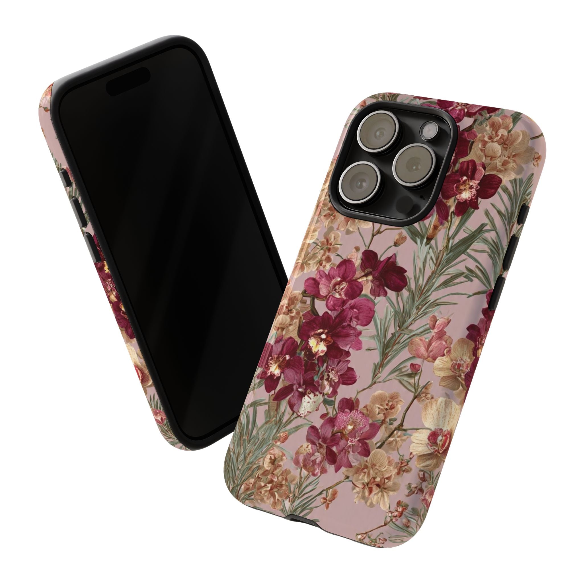 Floral Orchid Tough Phone Case — Vintage Pink Burgundy Protection