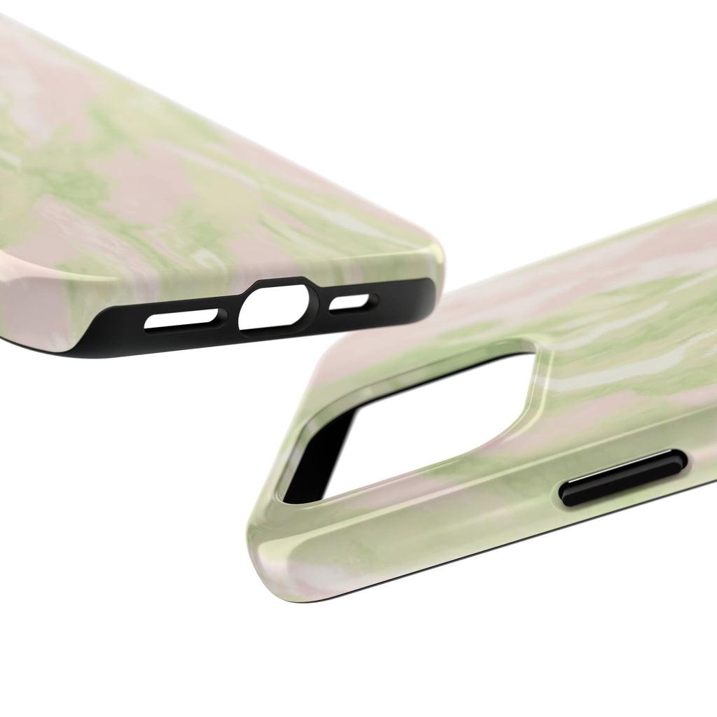 Pastel Marble Tough Phone Case — Pink & Sage Protective Phone Cover